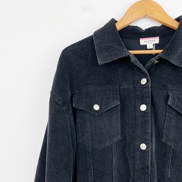 Andree By Unit Boho Gray Dark Button Down Corduroy Frayed Hem Jacket Size Large - Picture 4 of 15